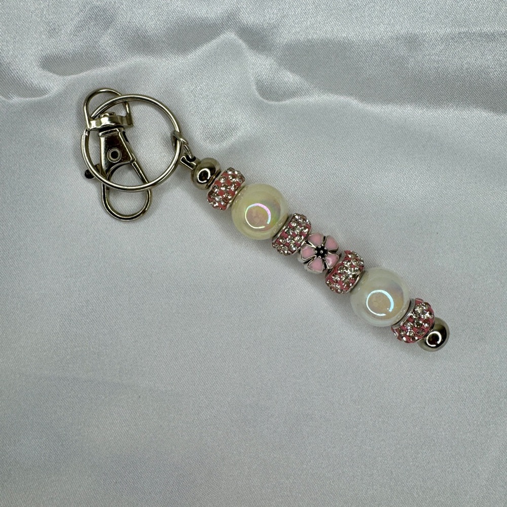 Addie’s Bagcharm Keychains - Pink And White with Flower Bead